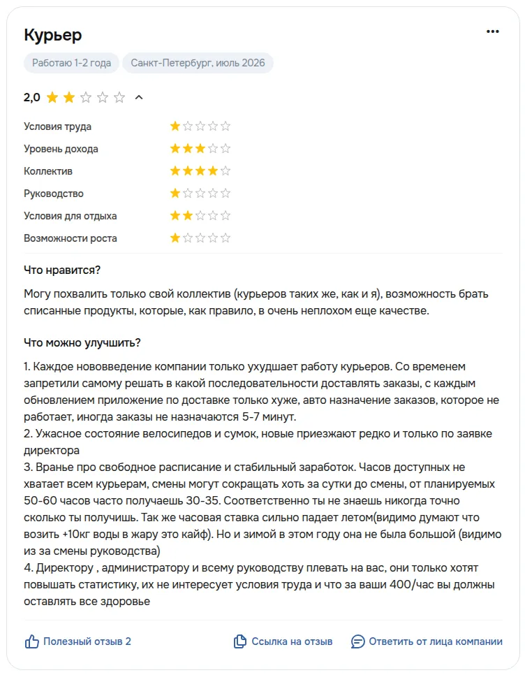 Скриншот отзыва: Dream Job, июль 2026